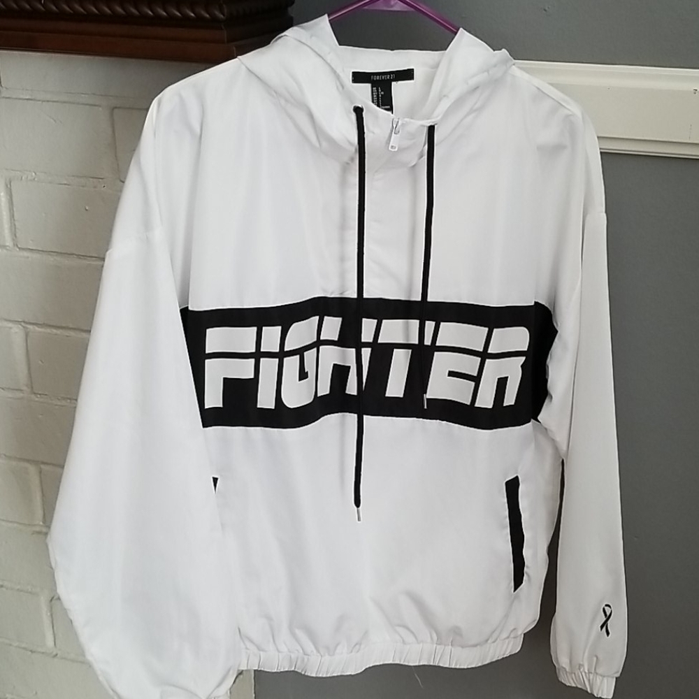 Hooded White Windbreaker